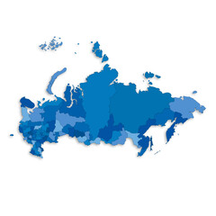 Obraz premium Russia map with border highlighted regions, states, isolated on white background. Template map of Russia. Detailed vector illustration.