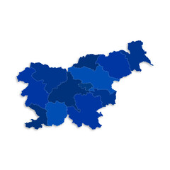 Slovenia map with border highlighted regions, states, isolated on white background. Template map of Slovenia. Detailed vector illustration.