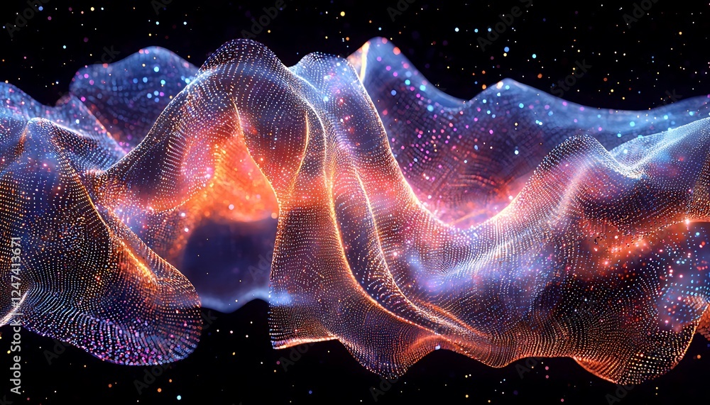 Poster abstract digital wave particles, representing the futuristic movement data and technology
