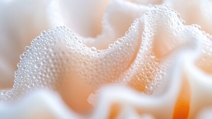 Fototapeta premium Close-up of delicate white ruffled fabric with water droplets