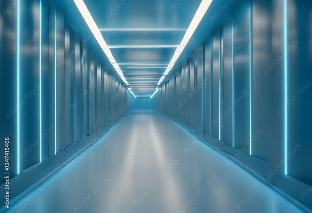 Aufkleber shining blue empty corridor illuminated light 3d abstract background three-dimensional digital illus