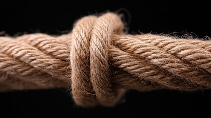 Close-up of rope knot, dark background, texture, strength