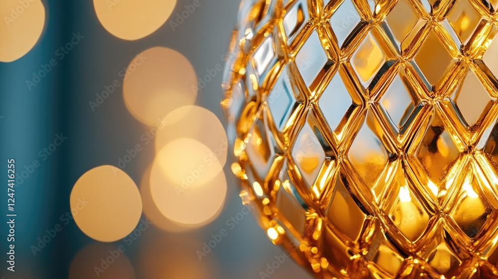 Aufkleber close-up of golden, lattice pattern with warm bokeh lights in background