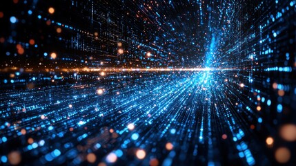 Naklejka premium Abstract digital data flow, glowing particles, futuristic technology background, website header