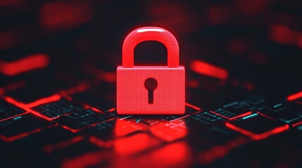 Glowing Cyber Lock Icon Surrounded by Digital Technology Elements in High Contrast