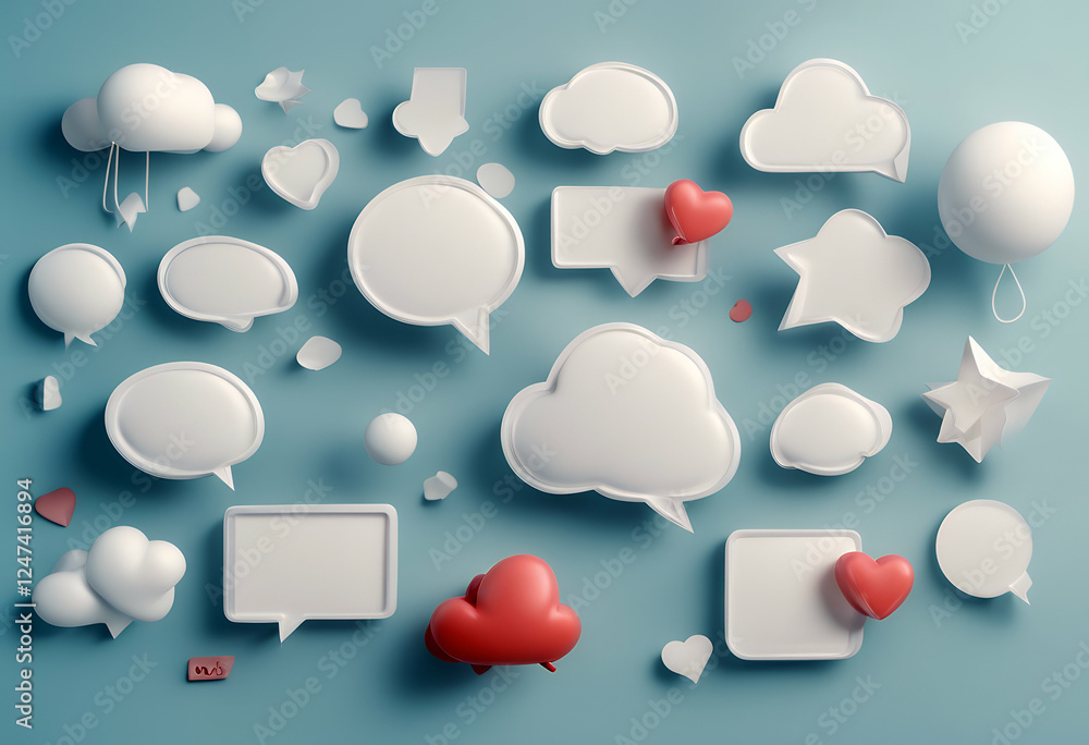 Poster baloon design set icons cube large bundle isolated elements bubbles render messenger message square 