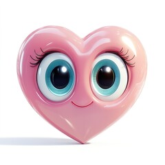 kawaii 3d cartoon emoji pastel pink heart with happy smiling face and big eyes isolated on white background
