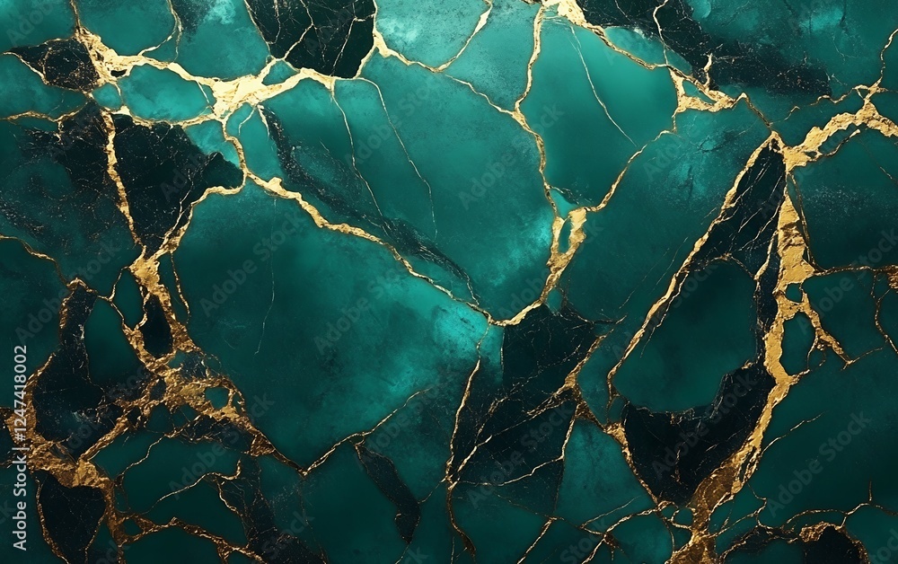 Poster elegant emerald green and gold marble background with intricate veins and high-end abstract texture 