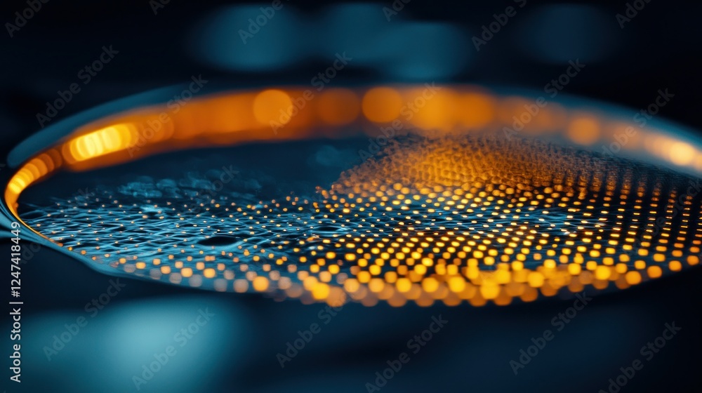 Poster abstract glowing data points on metallic surface