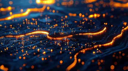 Abstract glowing data streams, digital landscape background