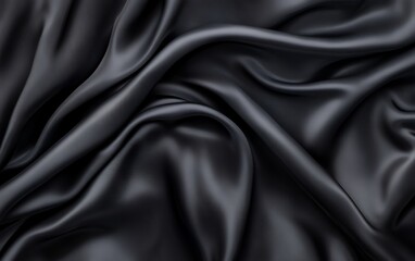 Obraz premium Elegant draped black fabric with smooth waves, luxurious shine, and soft texture for fashion, product photography, and interior textile design