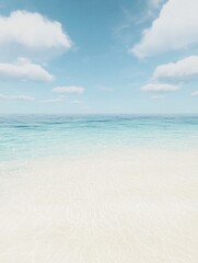 Obraz premium Tranquil ocean scene with blue sky and white sand beach