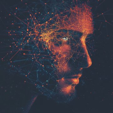 Digital man with network connecting his face and mind