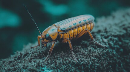 Detailed Close-Up of a Colorful Cockroach on a Fuzzy Surface in a Natural Environment
