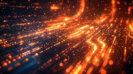 Obraz premium Abstract Orange Data Stream, Futuristic Background