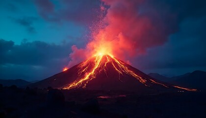 Erupting Volcano at Night Dramatic Landscape Photography