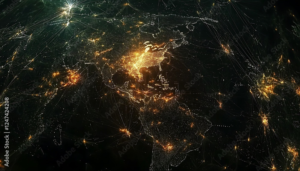 Aufkleber abstract global network and telecommunication design, featuring earth digital data visualization and
