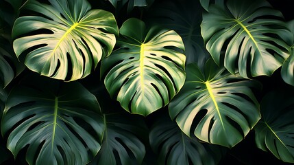 Fototapeta premium Lush Green Monstera Leaves Tropical Background