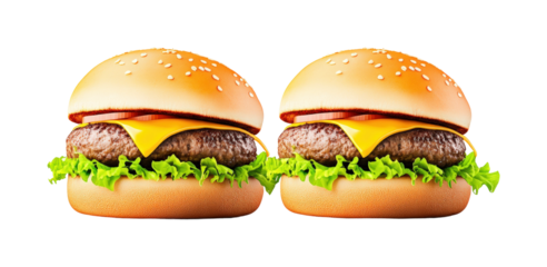 Delicious burgers ready to serve kitchen food indoor isolated on transparent background