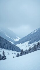 Obraz premium Heavy snowfall obscures rolling hills under a grey sky , hills, snow, season
