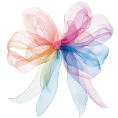 Colorful rainbow tulle bow designed for accessories and decorations, featuring soft pastel hues blending harmoniously for a whimsical touch