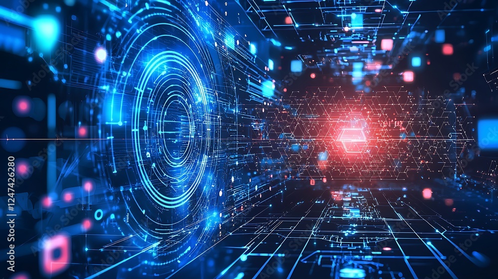 Poster abstract hexagon technology digital background, providing space for text and representing high-tech 