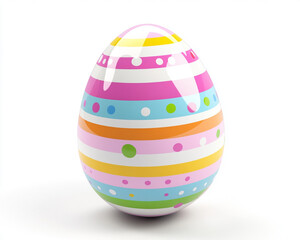 Decorative pastel Easter egg featuring vibrant striped pattern, festive spring holiday symbol and decoration