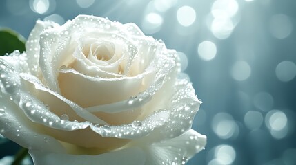 Dew Drops Adorn A Pristine White Rose Blossom