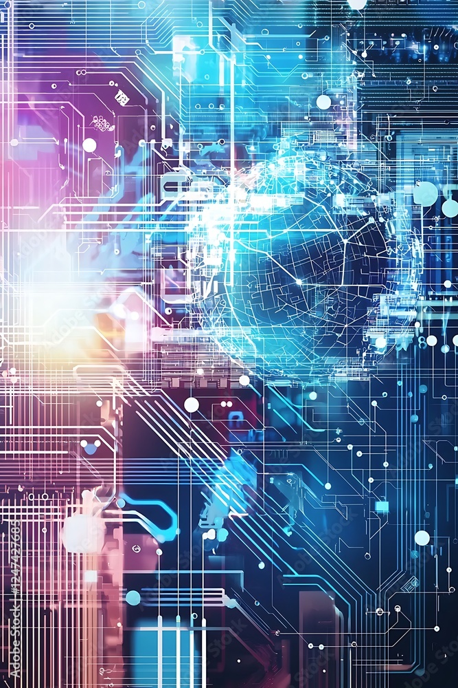 Poster abstract high-tech communication designs with circuit board and global media patterns