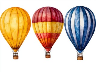 Obraz premium Vibrant Watercolor Hot Air Balloons in Shades of Yellow, Red, and Blue