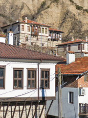 Typical street and old houses at town of Melnik,  Bulgaria