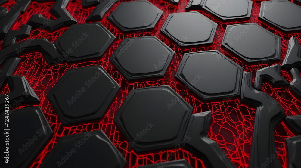 Aufkleber abstract black hexagon pattern background: modern geometric design with red network texture, futuris