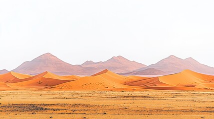 Expansive Desert Landscape with Rolling Sand Dunes Under a Clear Sky at Sunrise