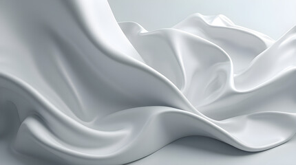 Fototapeta premium Abstract White Fabric Background: Smooth Silk Texture, Elegant Draping Cloth, Modern Textile Design, Minimalist Style, Soft Waves, White on White
