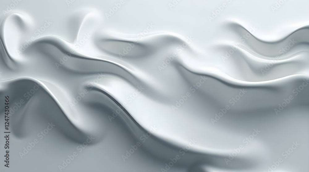 Poster abstract white fabric texture: modern 3d render of smooth silk waves and elegant drapery for backgro