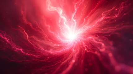 Red Energy Abstract Art: Powerful Cosmic Burst, Vibrant Light Explosion, Fantasy Background, Modern Digital Artwork, Scarlet Nebula Design