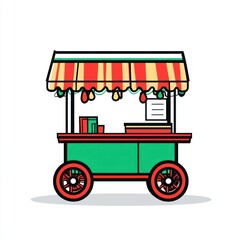 Obraz premium A vibrant vendor cart selling books on a sunny day, in an open market space