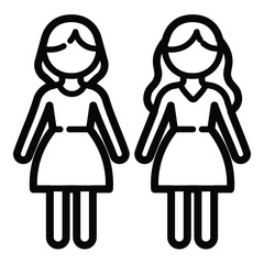 Twin Sisters Friendship Outline Icon Isolated On White Background