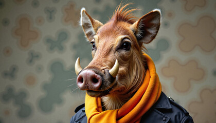 Fashionable warthog portrait in stylish clothing, urban elegance