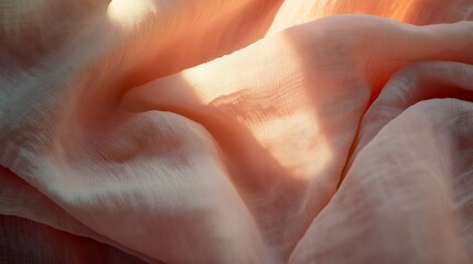 Fototapeta premium Draped Peach Fabric Illuminated By Soft Sunlight
