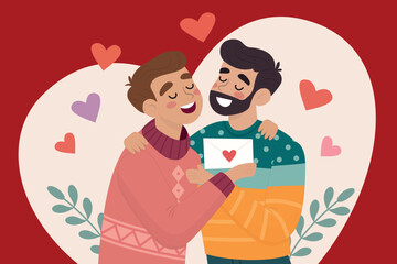 Romantic Illustration of a Gay Couple with a Love Letter.
