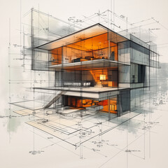 CAD technical architecture interior design sketch drawing of a house