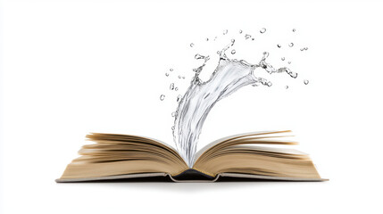 Fototapeta premium open book with pages transforming into flowing water, symbolizing creativity and imagination