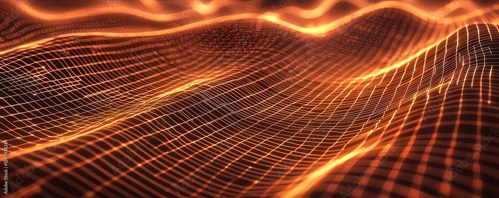 Poster abstract science or technology background with a network illustration, featuring 3d grid surfaces an