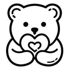 Teddy Bear Love Outline Icon Isolated On White Background