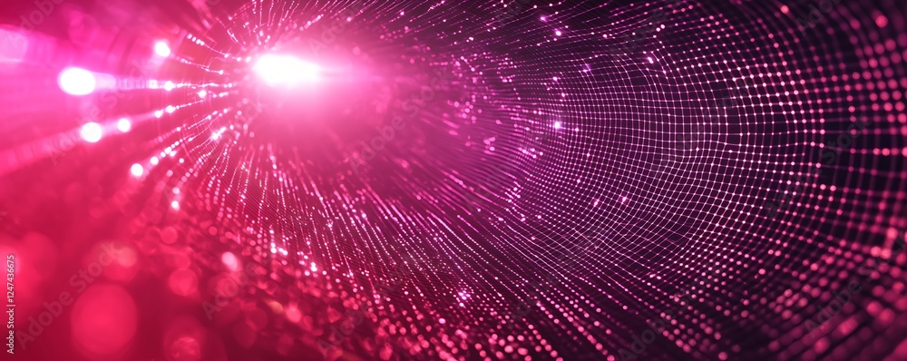 Poster abstract science or technology background with a network illustration, featuring 3d grid surfaces an
