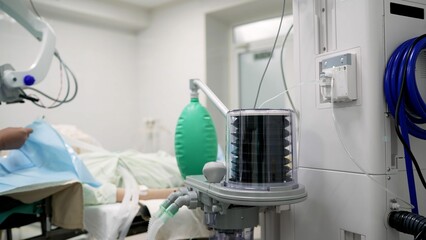 Hospital ventilator operating in intensive care unit setting