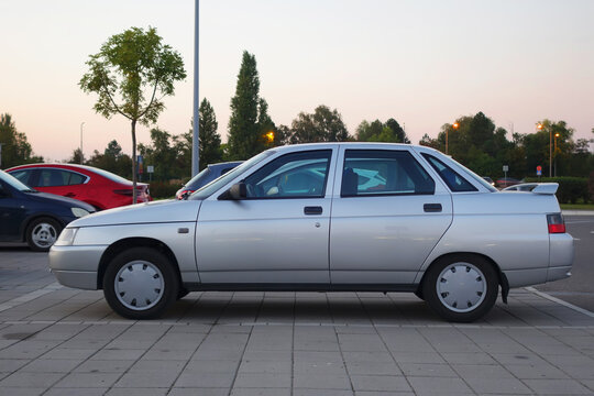 Side view of well-preserved 1990s-2000s Russian LADA 110 (VAZ 2110) sedan in great factory condition. Rare one without any modifications or tuning. 29.09.23 Subotica, Serbia