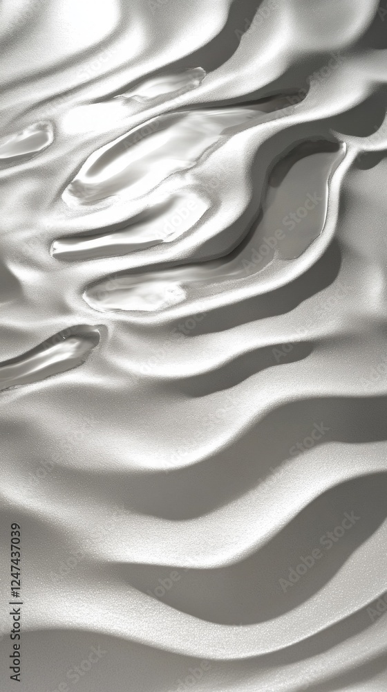 Poster glistening silver waves flow gracefully across a smooth surface, illuminated by gentle light. this a