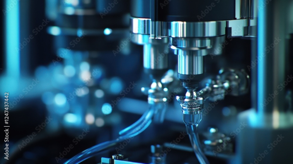 Poster close up of advanced machinery processing specimens in a high tech laboratory environment, emphasizi